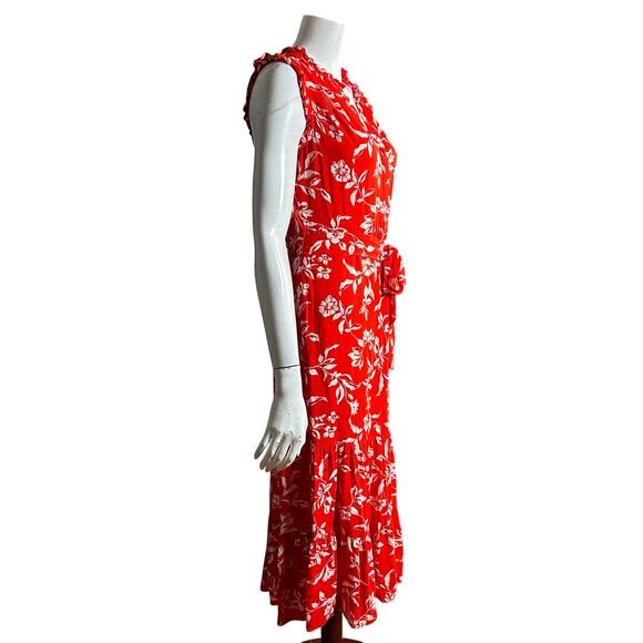 HOBBS London Dress size 6 Red Floral long line Elsa Ruffled Midi Country Office - Picture 1 of 14